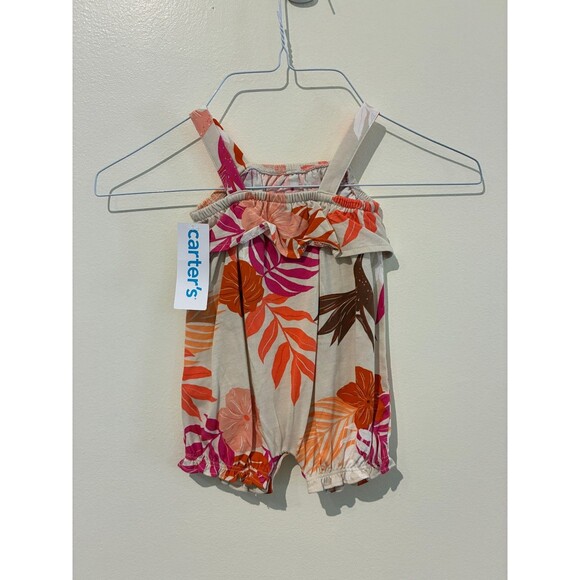 NWT Carter's Tan Orange & Pink Botanical Romper - 3M - Picture 2 of 3